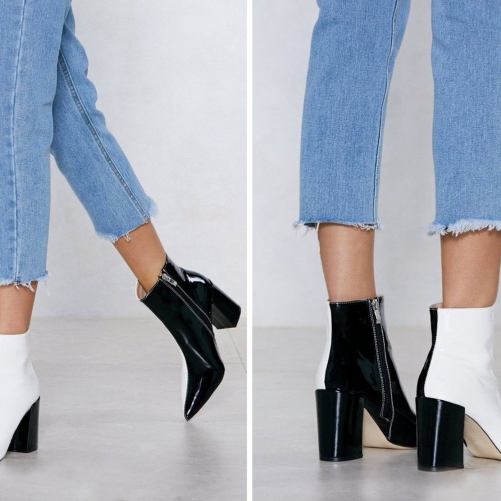 Black/White Two-Tone Faux Leather Booties